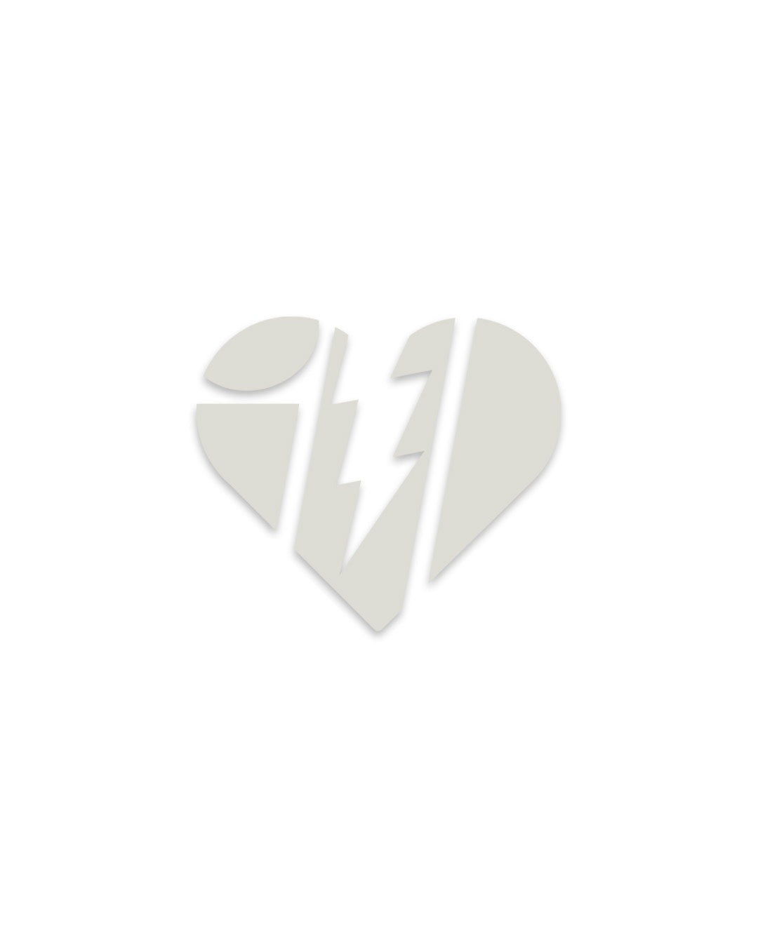 Silver 4-inch decal sticker featuring a broken heart with a lightning bolt, symbolizing heartbreak and emotional pain.