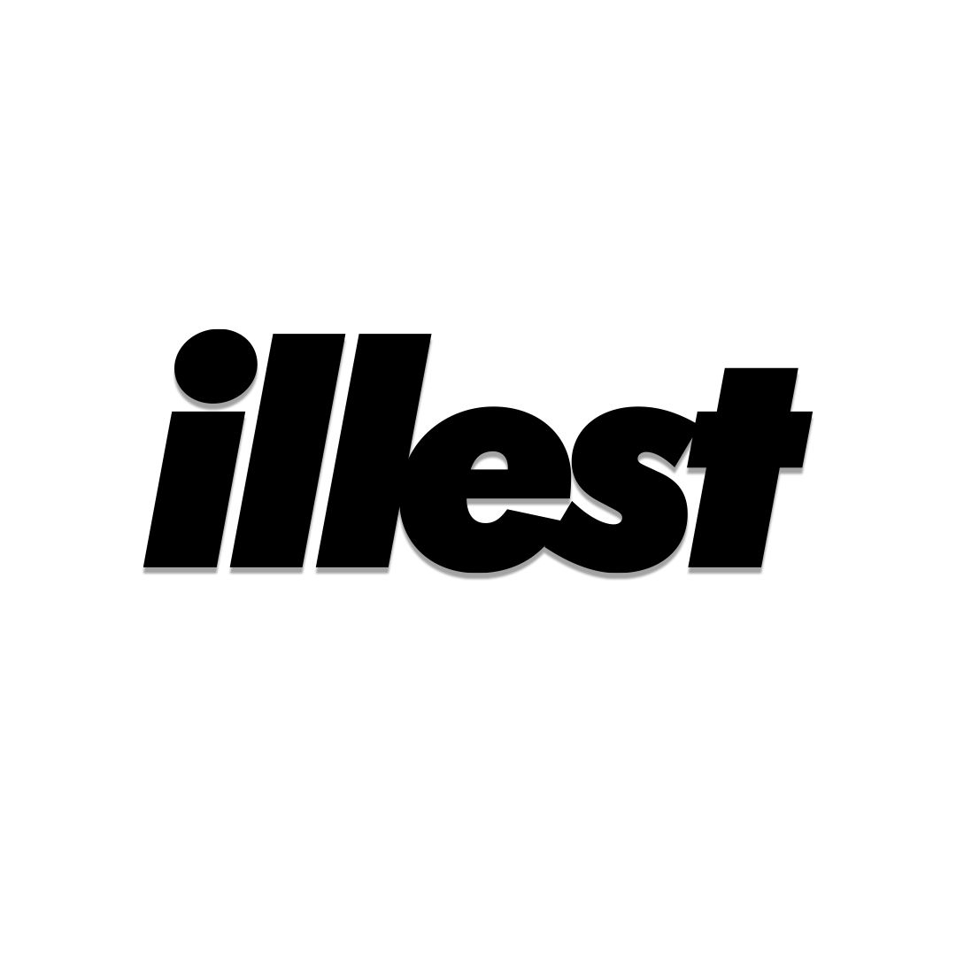 Bold black ILLEST logo die-cut sticker with a shadow effect on a white background.