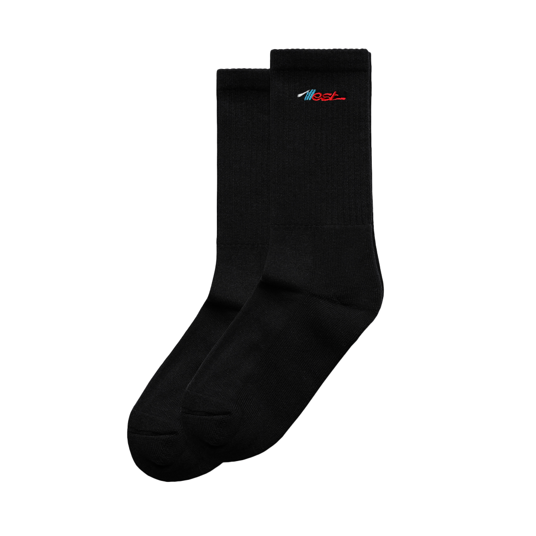 Pair of black Illest Essential High Socks 2-Pack with embroidered logo, designed for comfort and style.