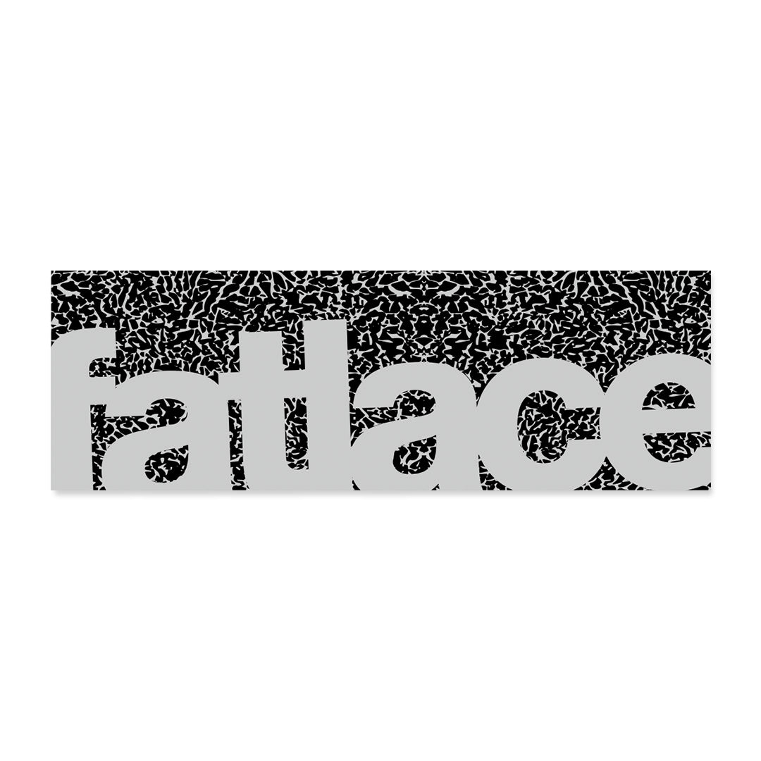 Fatlace bumper sticker with a black and white textured background and bold gray lettering.
