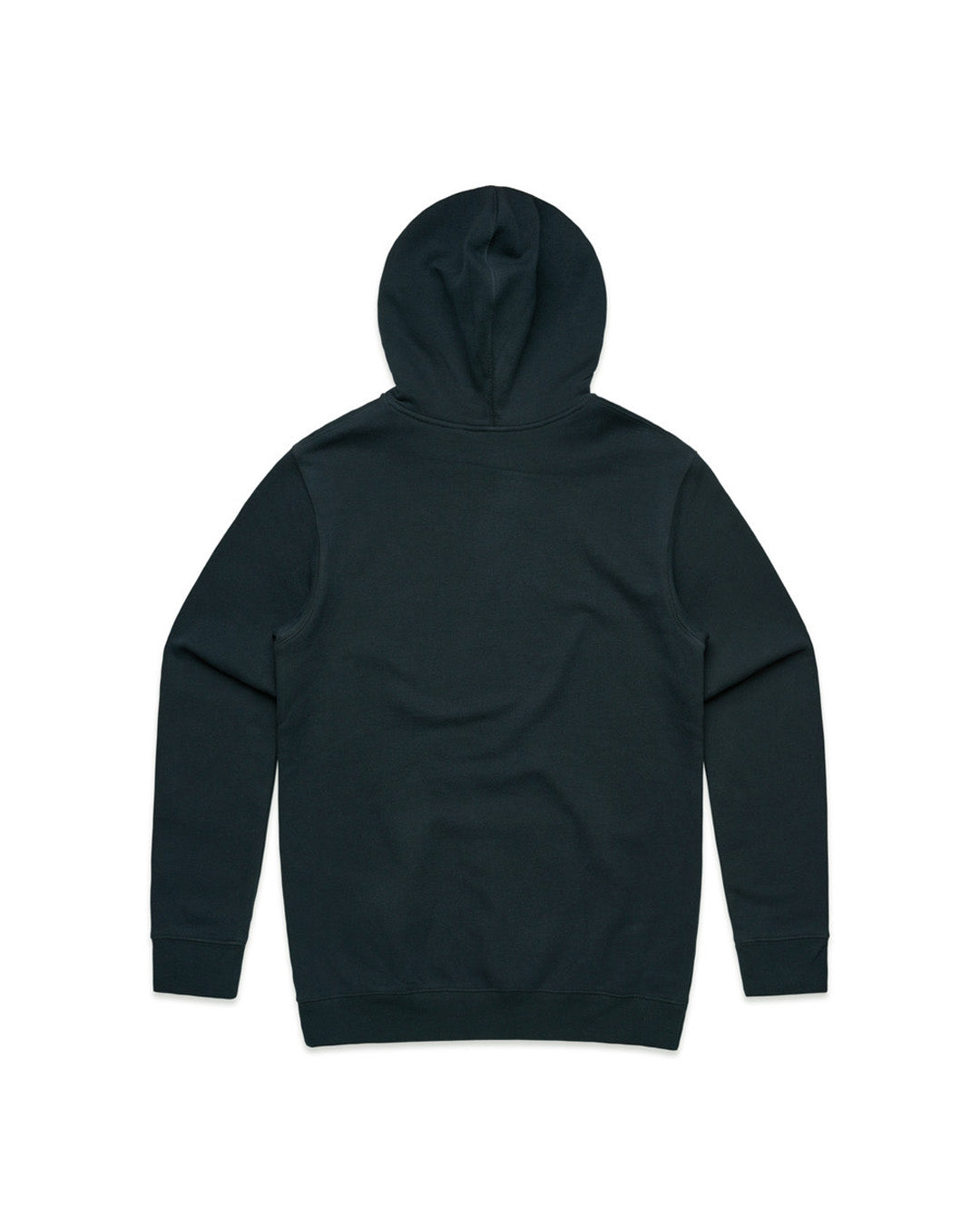 Back view of a navy blue hoodie with "Illest Script" branding, featuring a hood and long sleeves, made from soft fabric.