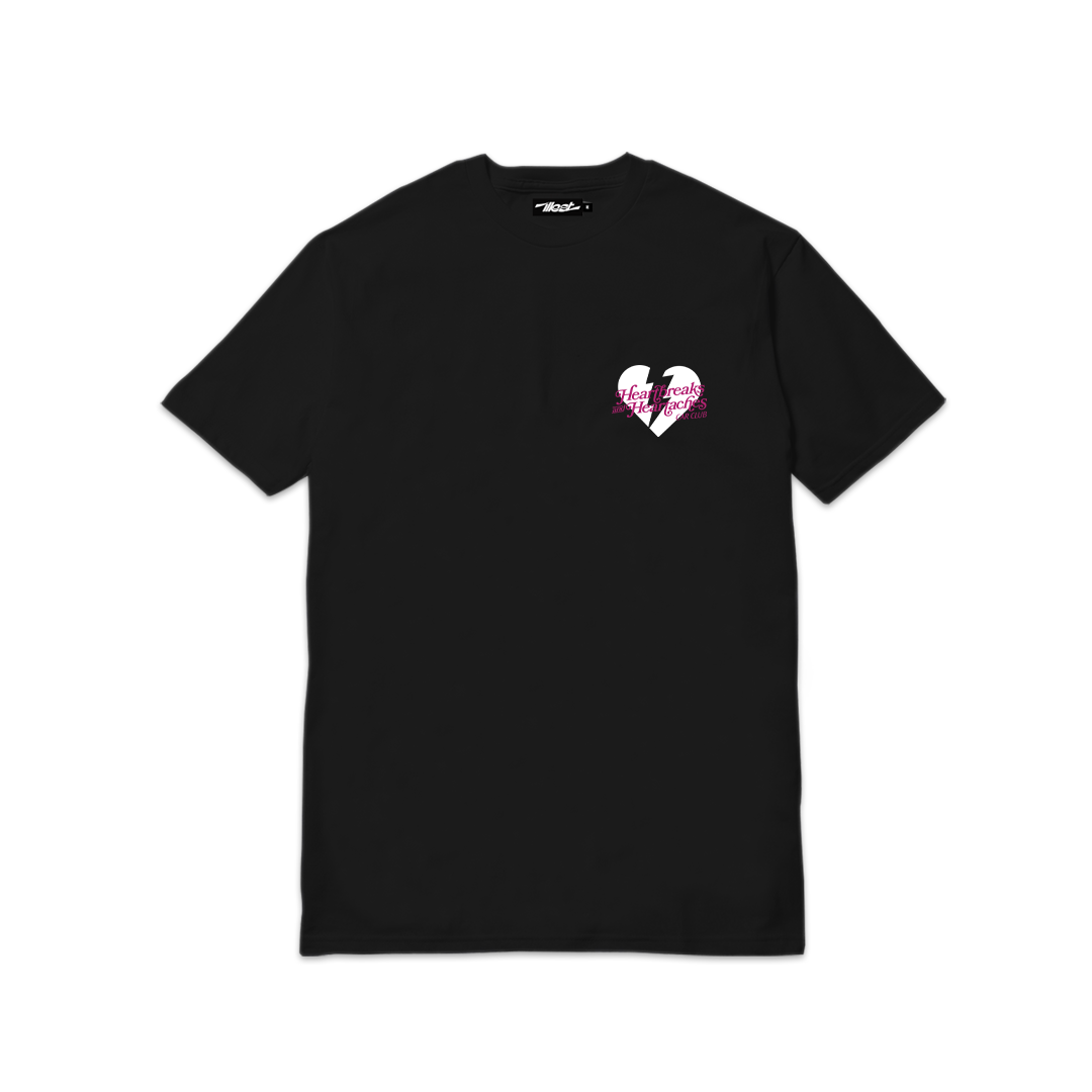 Black T-shirt featuring a heart with a lightning bolt and pink text that reads Love is the Hardest Game to Play.