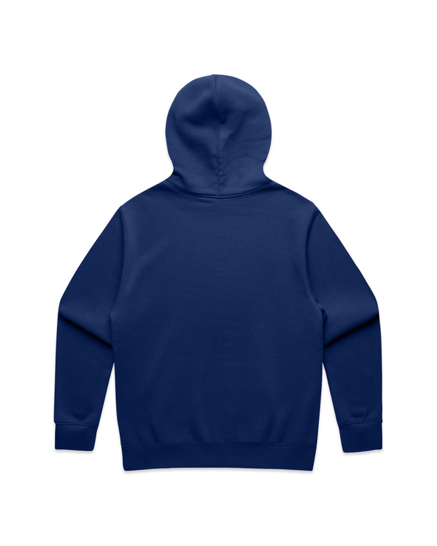 Back view of a blue Illest Prime Essentials hoodie with a hood, long sleeves, and a relaxed fit.
