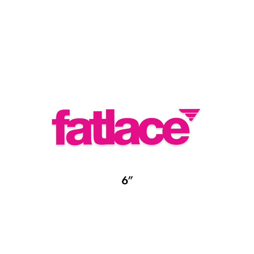 Pink Fatlace logo die-cut sticker with bold lowercase letters and a small stylized triangle design.