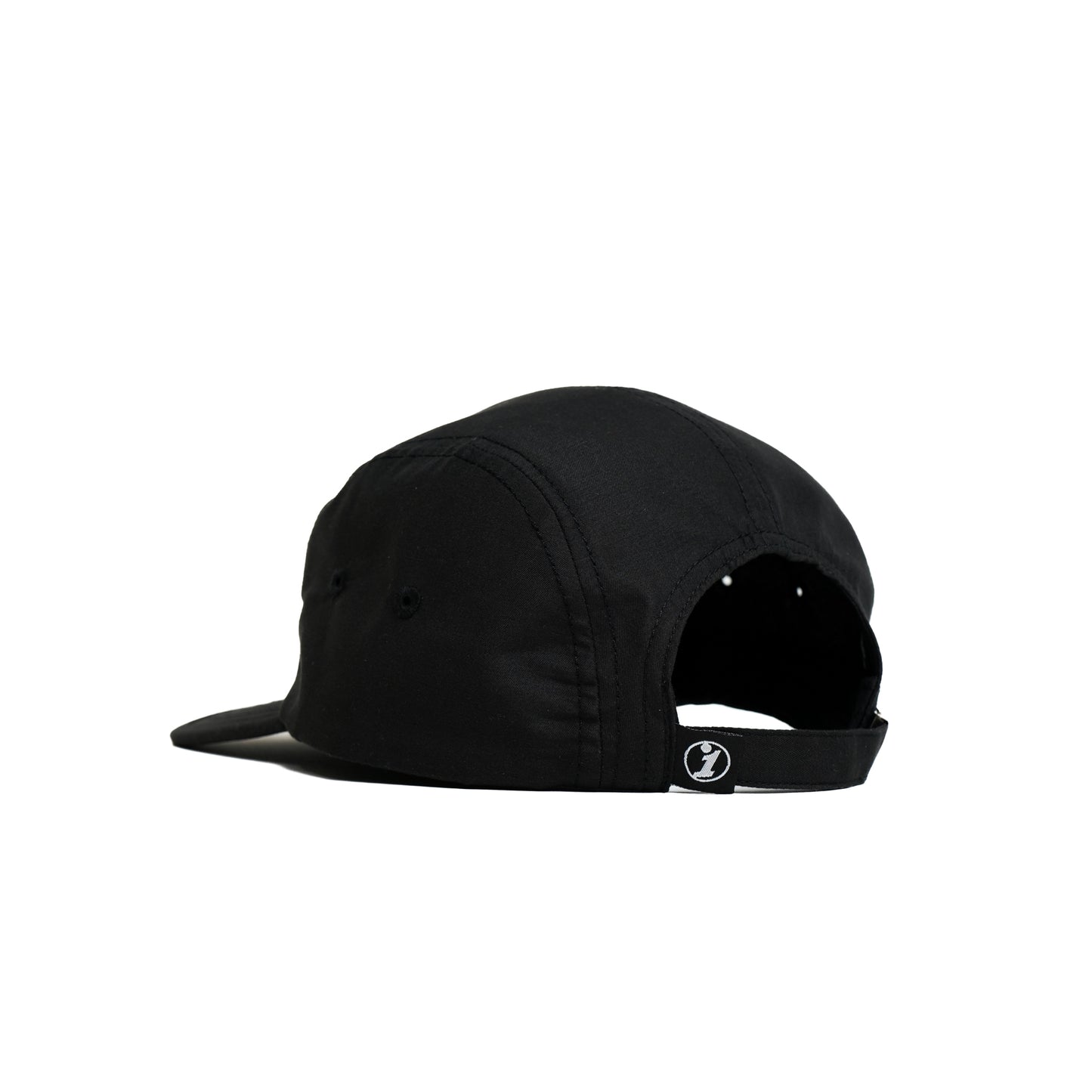 Black Illest Essential 5 Panel Cap with adjustable strap and minimal branding, designed for casual streetwear style.