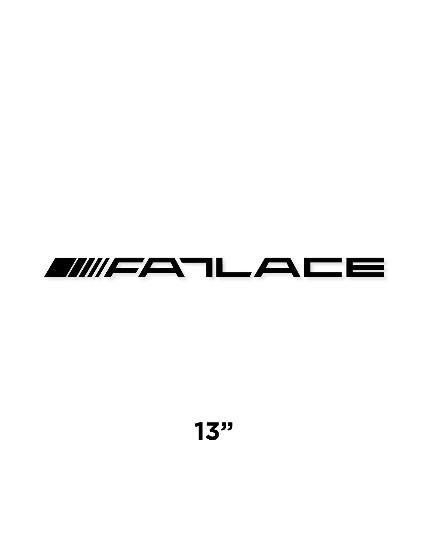 Black and white die-cut sticker featuring the Fatlace logo with diagonal stripes and the text "Fatlace" in bold, stylized font, measuring 13 inches.