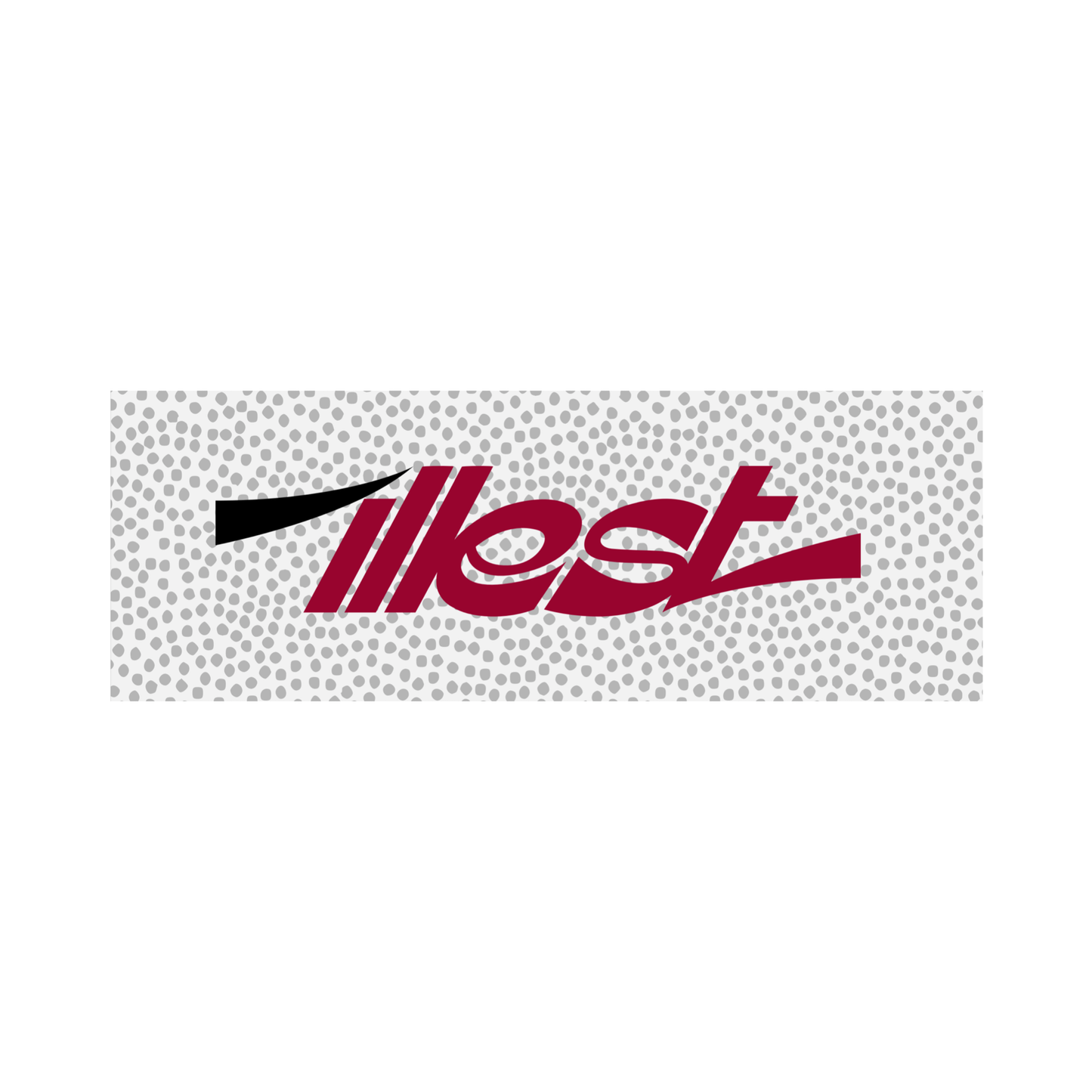 Miami bumper sticker with stylized maroon text and a black accent on a dotted gray background.