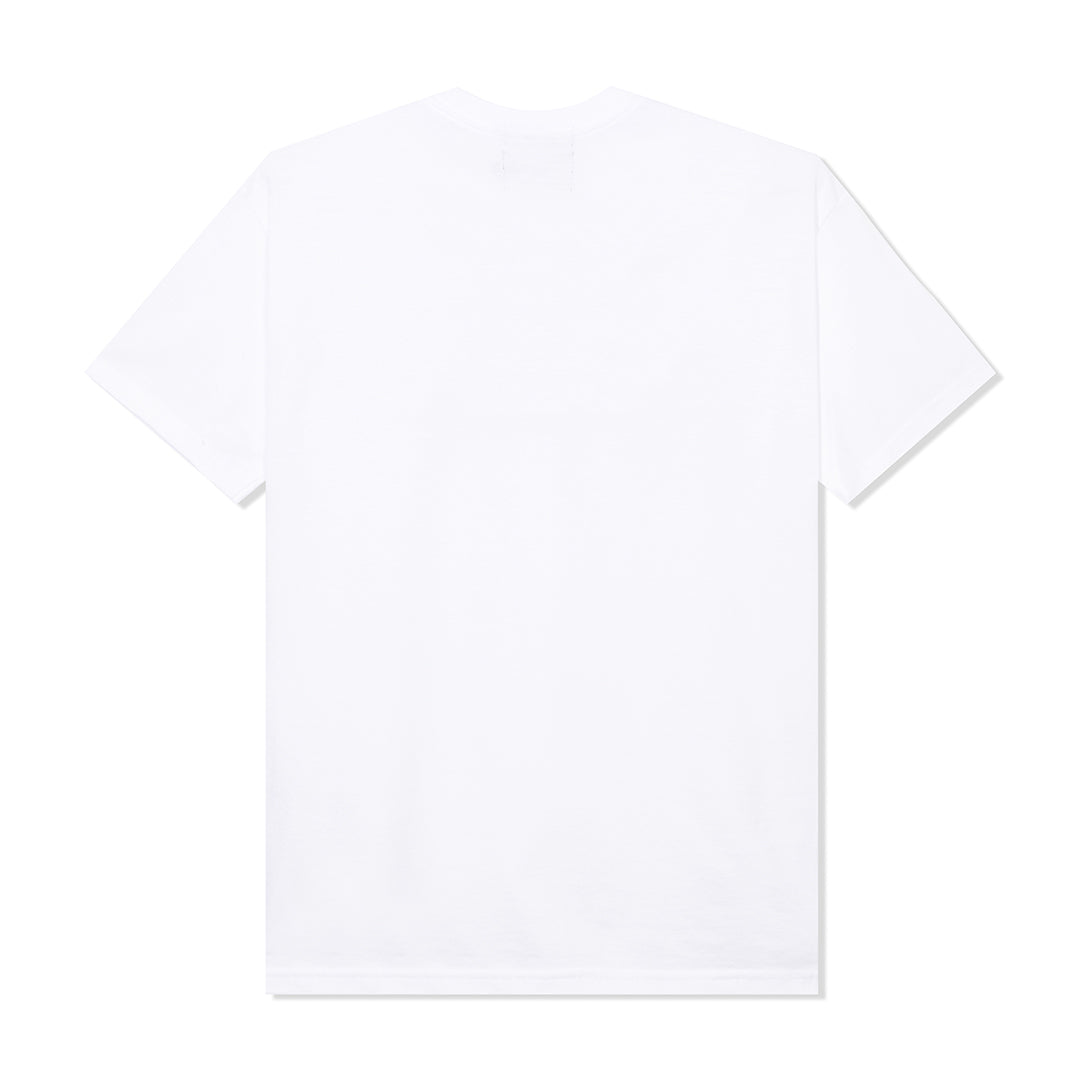 White collegiate short-sleeve T-shirt with a classic crew neckline, plain design, and relaxed fit.