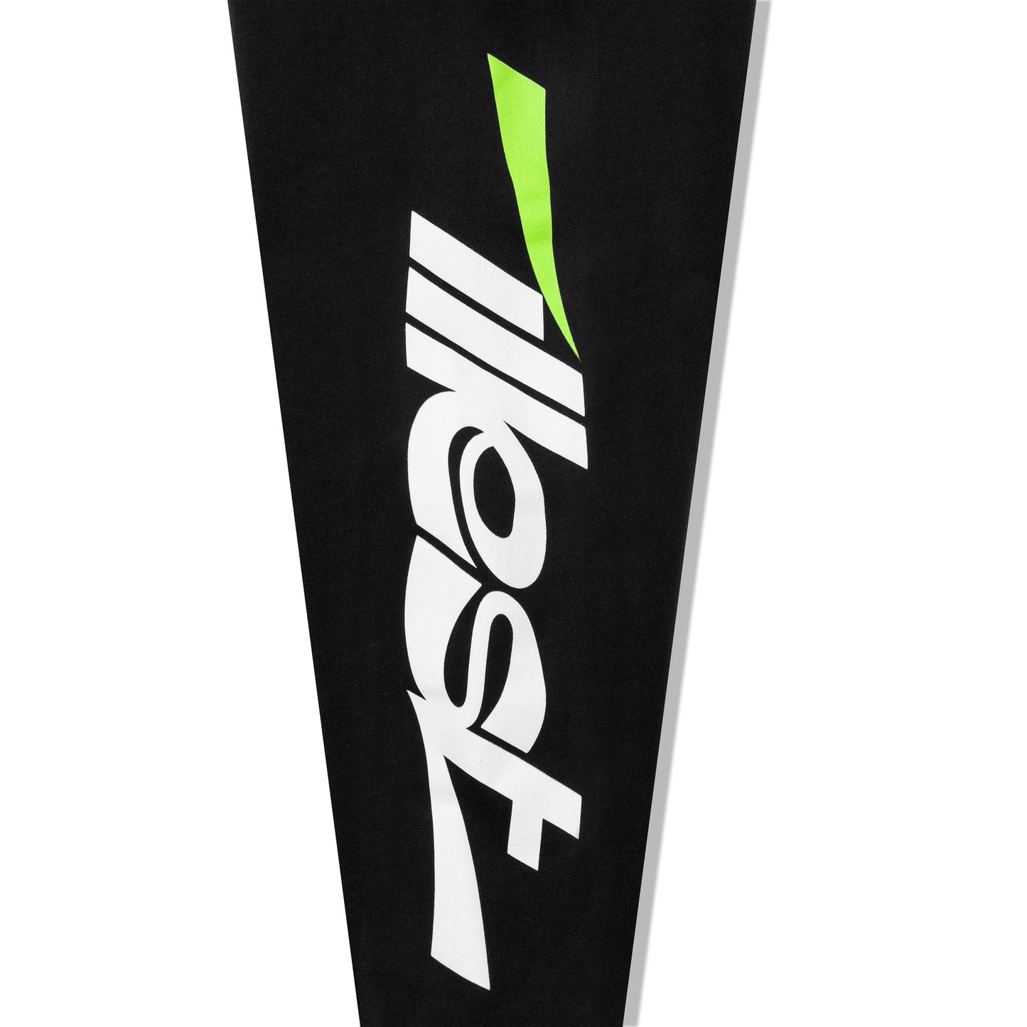 Black collegiate sweatpant featuring a bold white and green logo design on the leg.