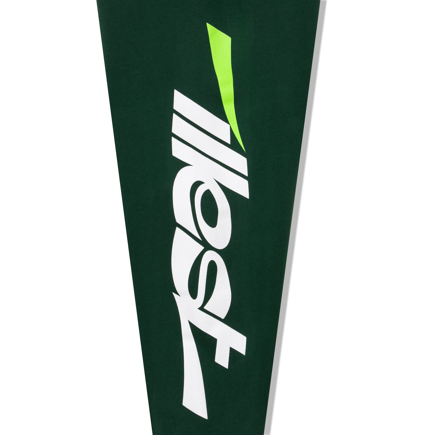 Green collegiate sweatpant with a bold white logo and a small green accent on the side.