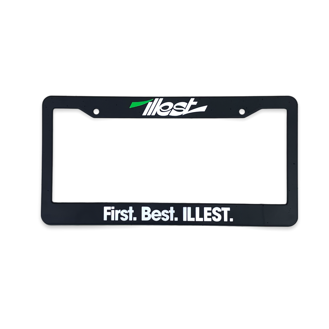 Black license plate frame with "First Best Illest" text at the bottom and a stylized "Illest" logo at the top.
