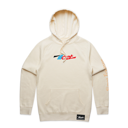Cream-colored Illest Essentials Hoodie featuring a multicolored logo on the chest, a front pocket, and "Since Forever" printed on the sleeve.