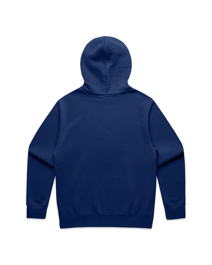 Back view of a blue Illest Prime Essentials hoodie with a hood, long sleeves, and a relaxed fit.