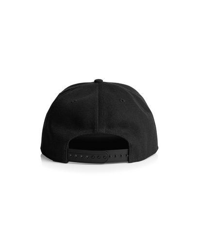 Black Illest New York Snapback Cap shown from the back with adjustable strap and embroidered details.