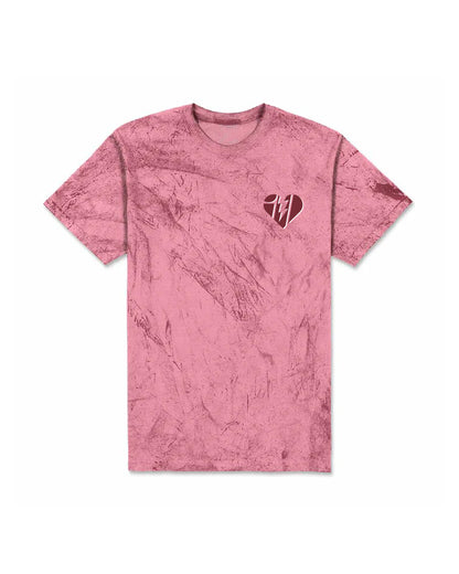 Pink tie-dye T-shirt with a broken heart graphic and "Forever Means Nothing" text on the chest.