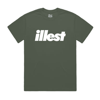 Olive green Illest Bold Logo Cypress T-shirt with large white "illest" text across the chest.