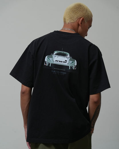 Black Illest Rough-World T-shirt featuring a graphic of a racing car with bold text and design elements on the back.