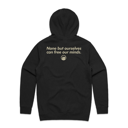 Black hoodie featuring the Illest logo and the phrase None but ourselves can free our minds printed on the back.