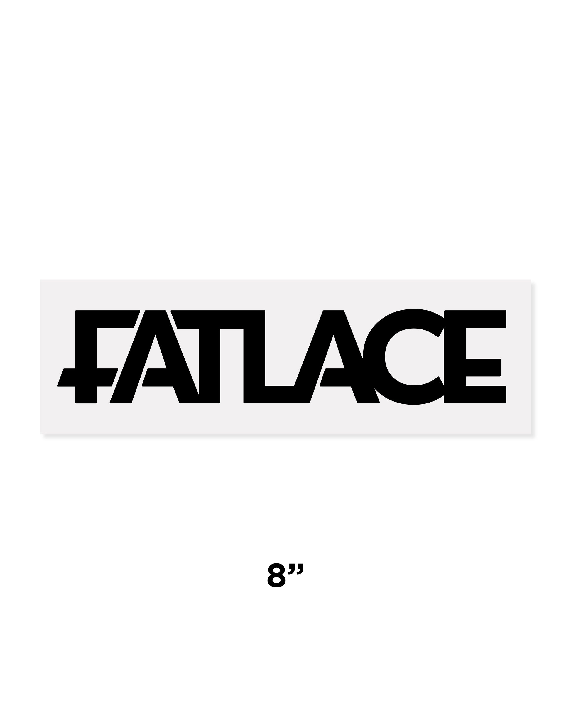 Fatlace Box Logo 8-inch sticker with bold black text on a white background, designed for customization or decoration.