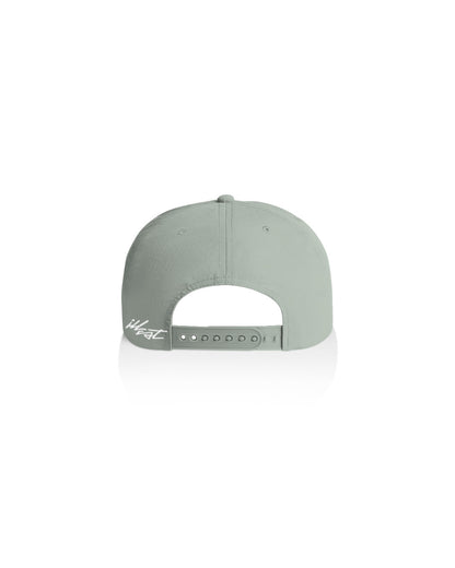 Back view of a light gray Illest Rough-World Dad Sage Cap with adjustable strap and white embroidered logo.