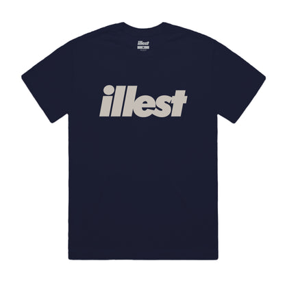 Navy T-shirt with bold "ilest" logo in large, light gray text across the front, featuring a classic crew neck design.
