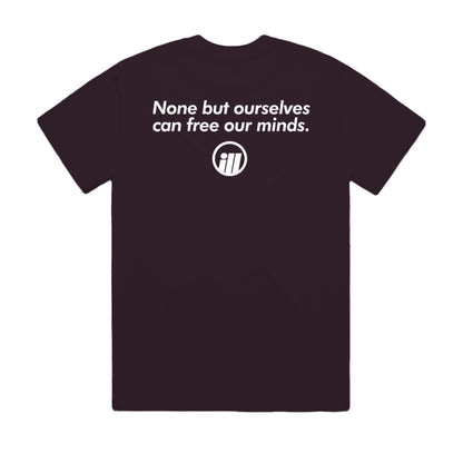 Black Illest Bold Logo Plum Tee with white text reading "None but ourselves can free our minds" and a circular Illest logo.
