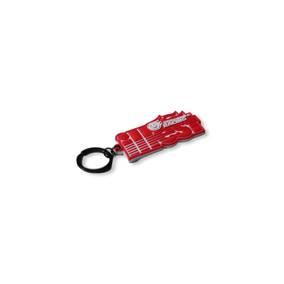 Red rubber keychain featuring ILLEST and GOODSMILE RACING logos with a black keyring attachment.