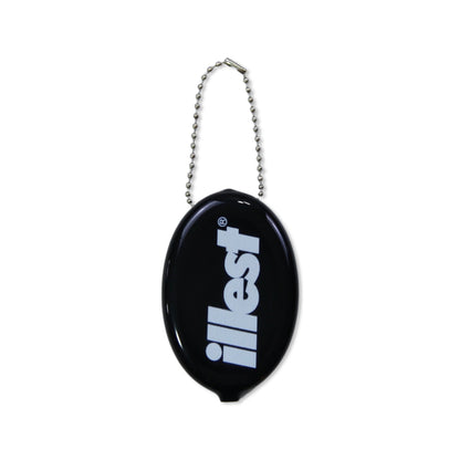 Black rubber squeeze purse with a chain strap featuring the white Illest logo on the front.