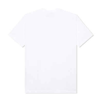 White collegiate short-sleeve T-shirt with a classic crew neckline, plain design, and relaxed fit.