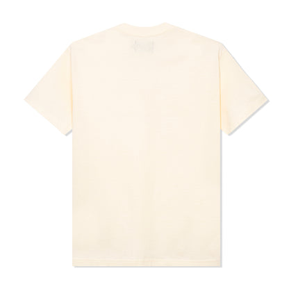 Cream collegiate short sleeve T-shirt shown from the back with a plain design and relaxed fit.