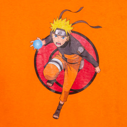 Orange fabric featuring Naruto Uzumaki in an action pose with a Rasengan, from ILLEST X Naruto Hokage collection.
