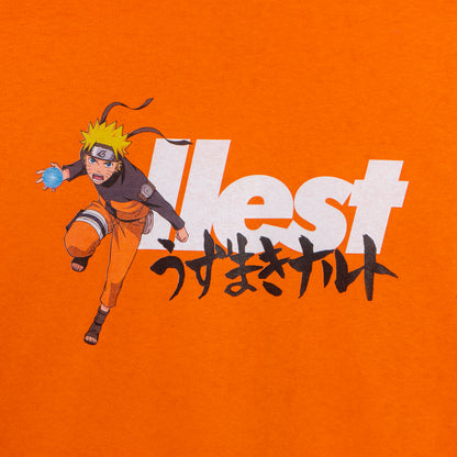 Orange fabric featuring Naruto Uzumaki from Naruto in a dynamic pose with text that reads "Best" and Japanese characters.