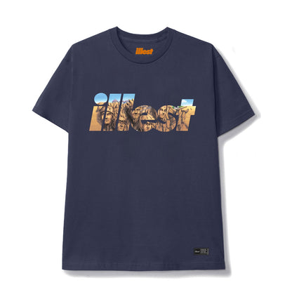 Navy blue T-shirt featuring a graphic design of the Naruto Konoha logo with a scenic background and the ILLEST brand label.